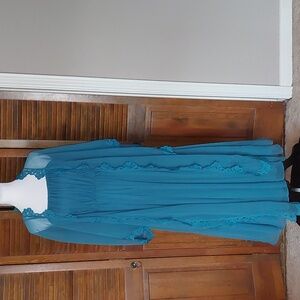 Vintage 1970s Frank Usher Ink Blue Chiffon Dress W/ Wrap Sz 6